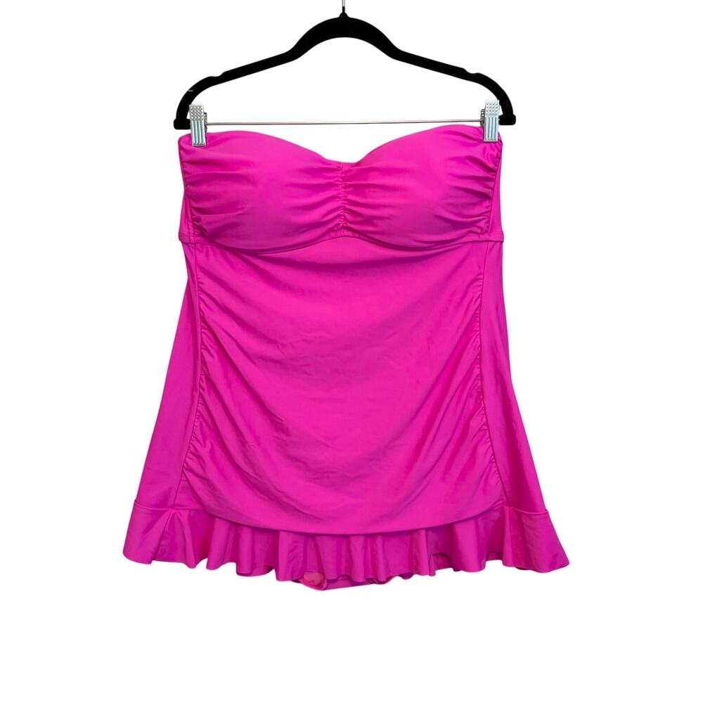 Surfside Bandeau Swim Dress 1X Plus Pink Ruffle Beach Summer Vacation Island NWT
